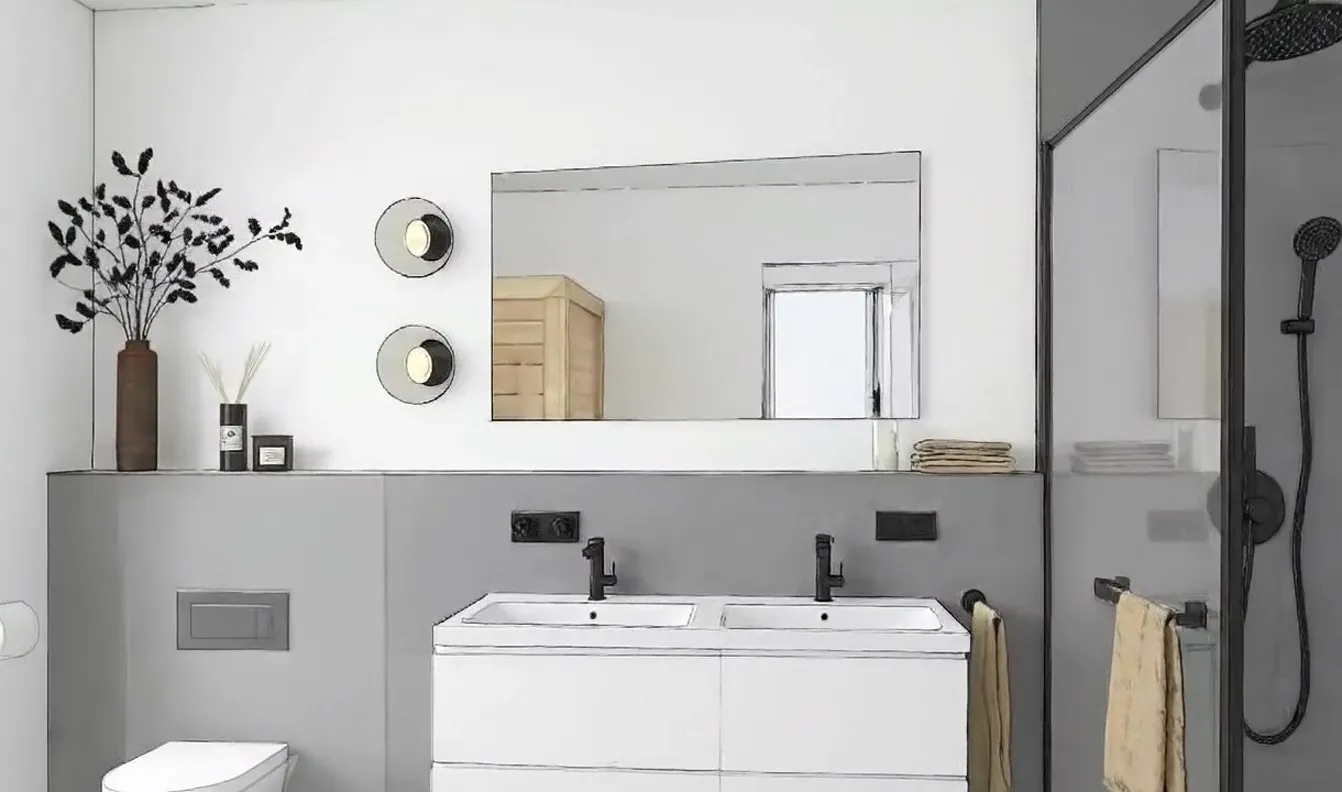 Frame 9 der Skizze eines Fitness- und Arbeitsraums in einem Townhouse