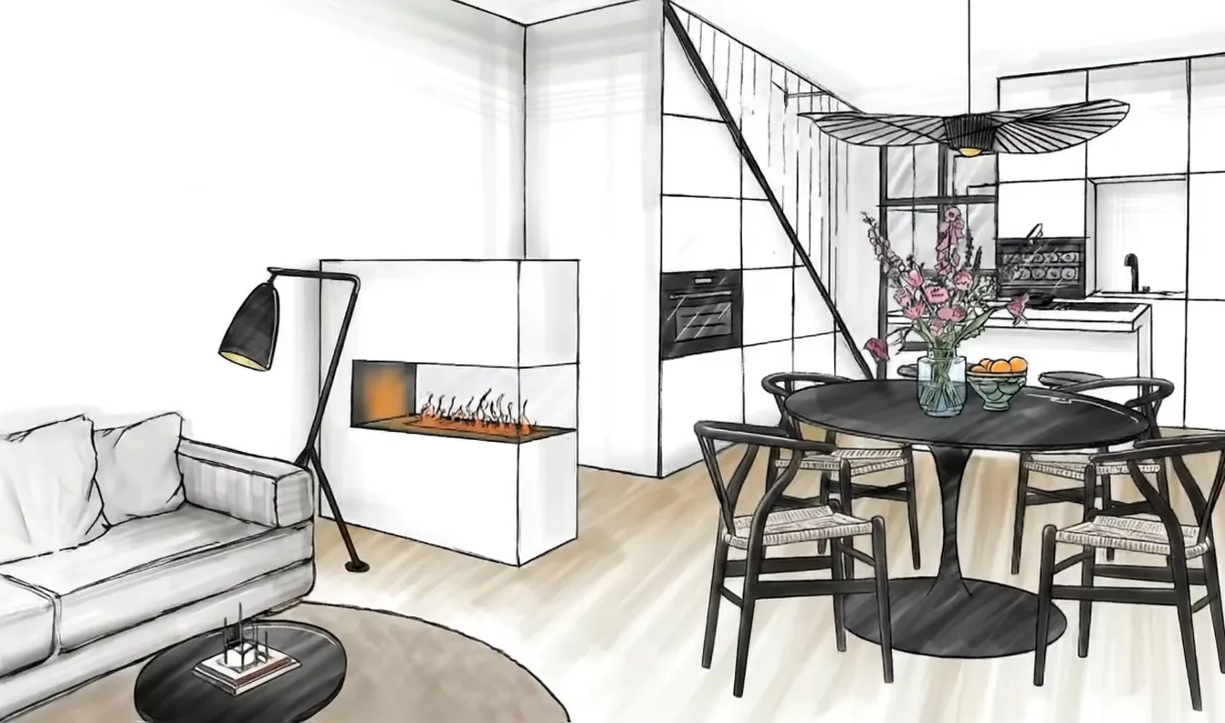 Frame 1 der Skizze der Küche eines Townhouses