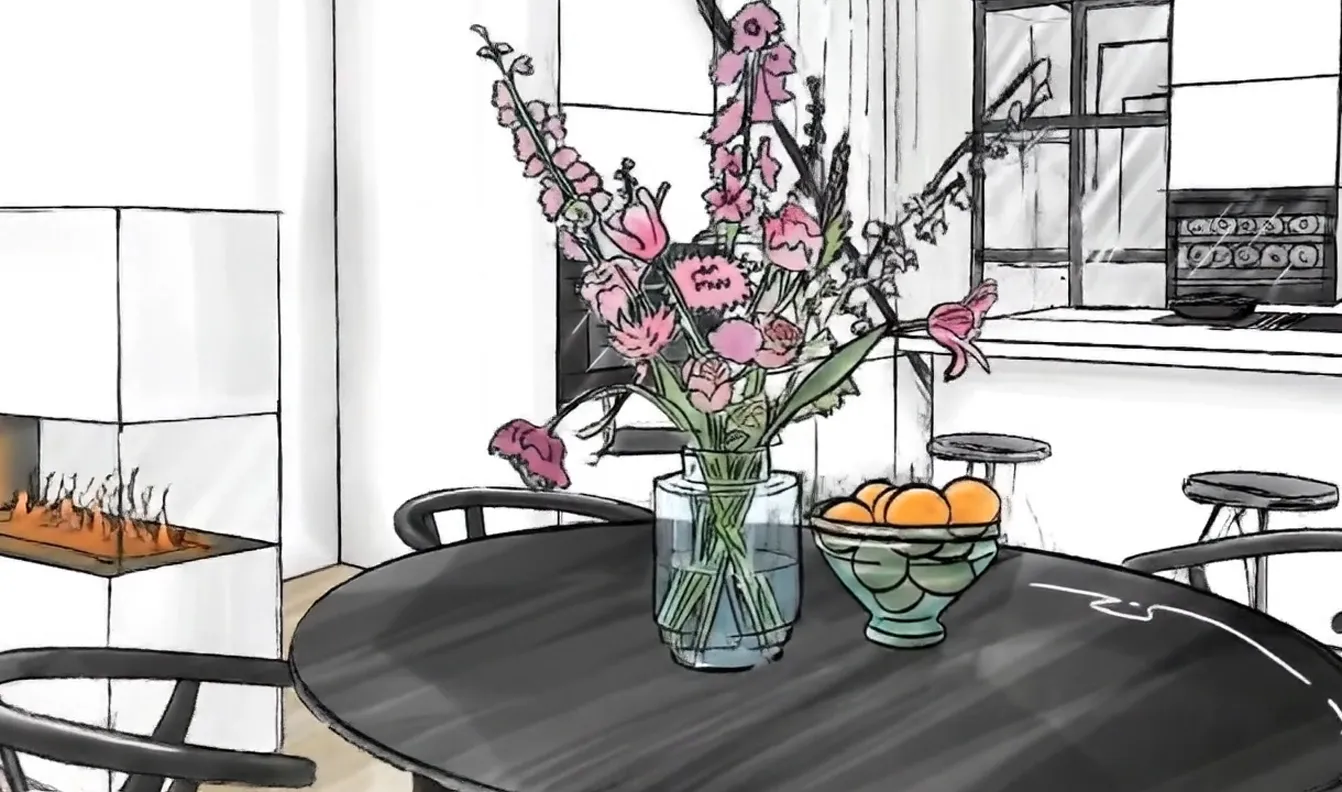 Frame 10 der Skizze der Küche eines Townhouses