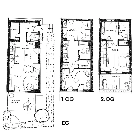 Grundrisse eines Townhouses. Variante 1.
