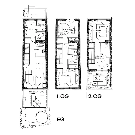 Grundrisse eines Townhouses. Variante 3.